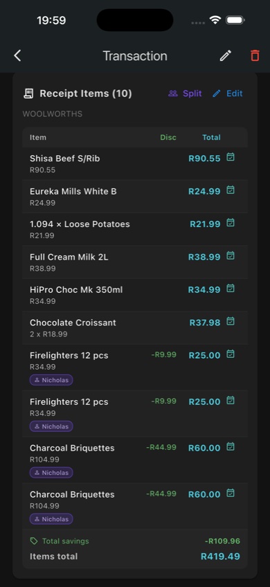 Receipt confirmation — with receipt photo and extracted details